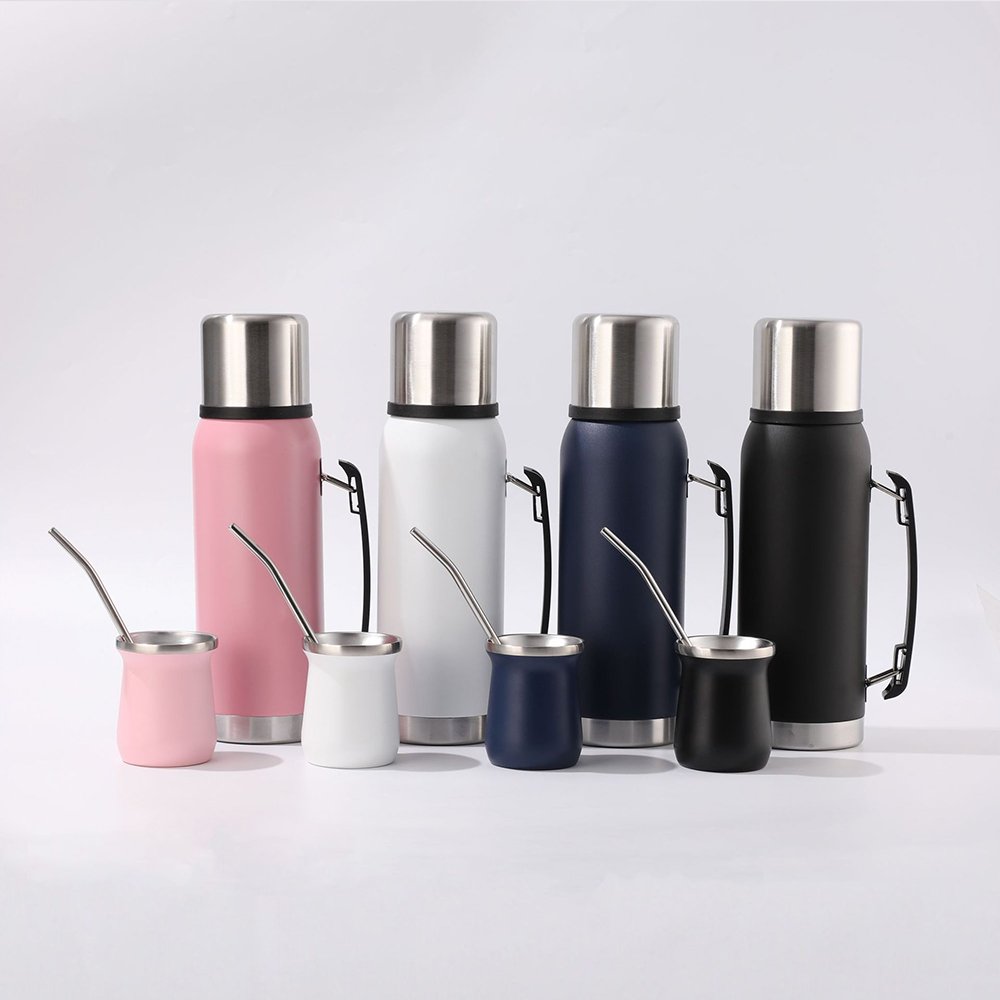 Wanto Wholesale Double Wall Camping Stainless Steel Hot And Cold Water Vacuum Flask Thermos For Mate With Laser Logo And 2 Cup