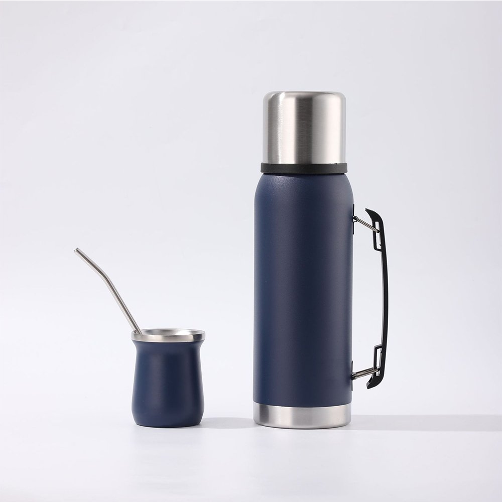 Wanto Wholesale Double Wall Camping Stainless Steel Hot And Cold Water Vacuum Flask Thermos For Mate With Laser Logo And 2 Cup