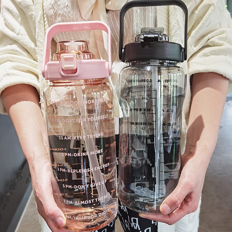 2 Liter Sport Water Bottle Plastic Jug Girls Portable Travel Water Bottles Fitness Bike Cup Summer Cold Water Jug Time Marker