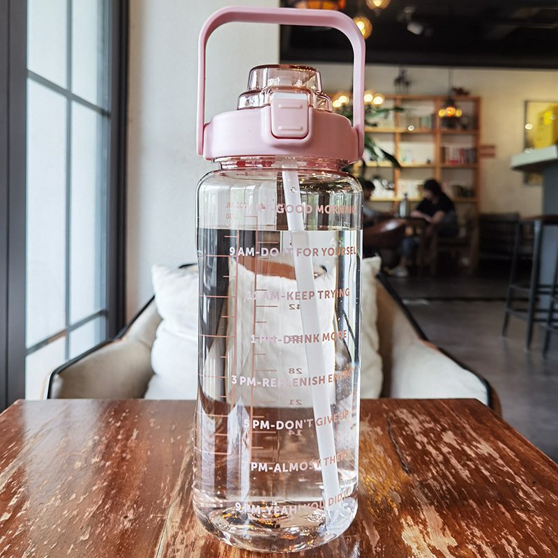 2 Liter Sport Water Bottle Plastic Jug Girls Portable Travel Water Bottles Fitness Bike Cup Summer Cold Water Jug Time Marker