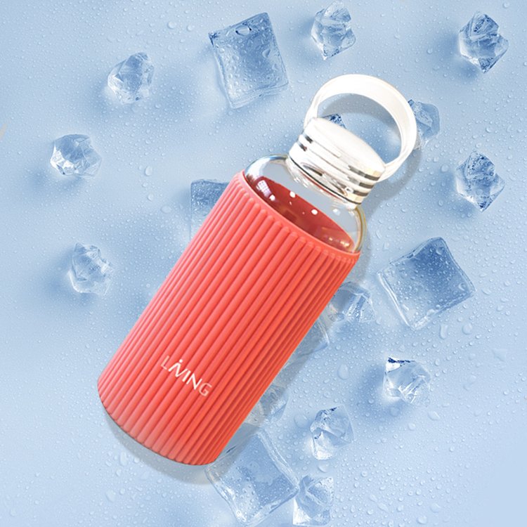 BPA Free 17oz/500ml Clear Glass Water Bottles with Lids and Silicone Sleeve Reusable Refillable Water Bottles 100% Leak Proof