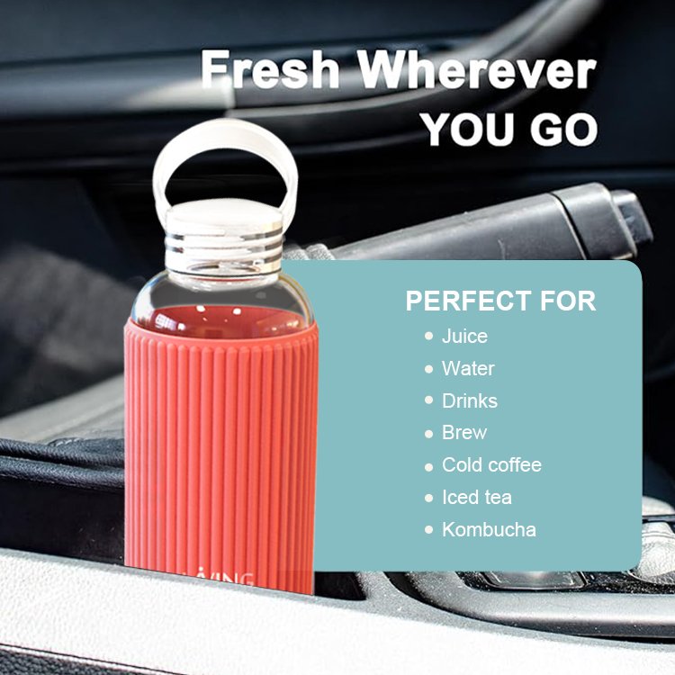 BPA Free 17oz/500ml Clear Glass Water Bottles with Lids and Silicone Sleeve Reusable Refillable Water Bottles 100% Leak Proof