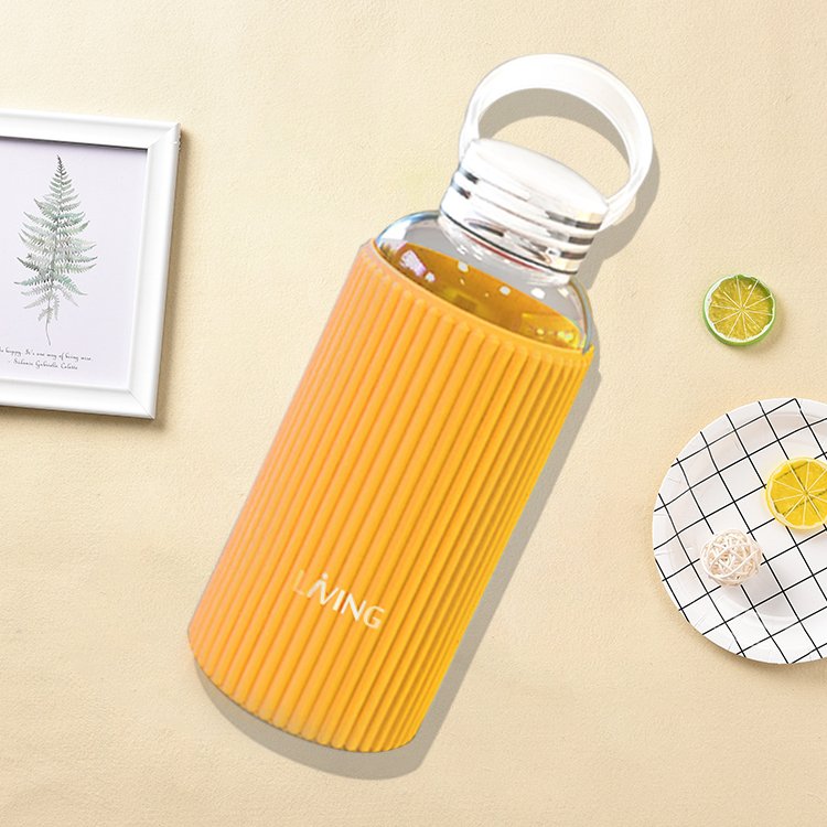 BPA Free 17oz/500ml Clear Glass Water Bottles with Lids and Silicone Sleeve Reusable Refillable Water Bottles 100% Leak Proof