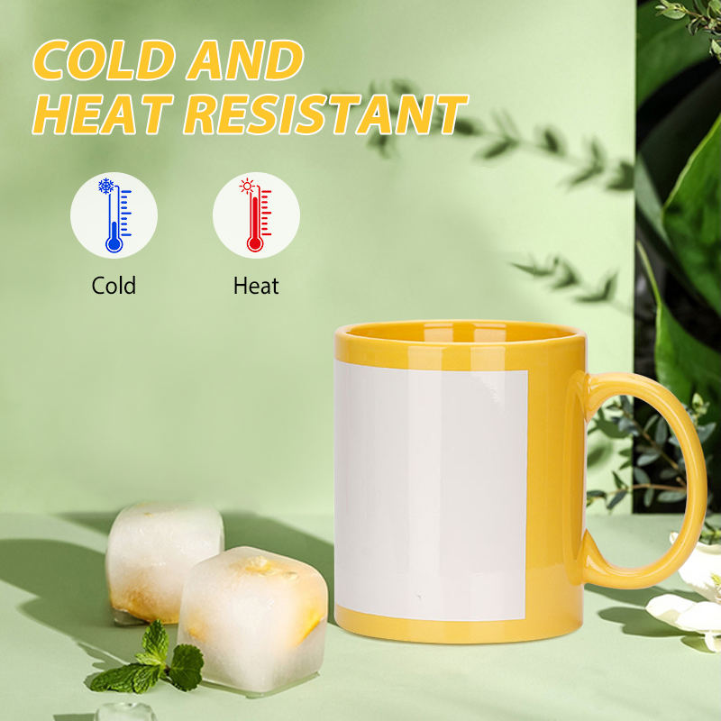 China Warehouse inner colors 11oz ceramic mug with white patch black Full color sublimation