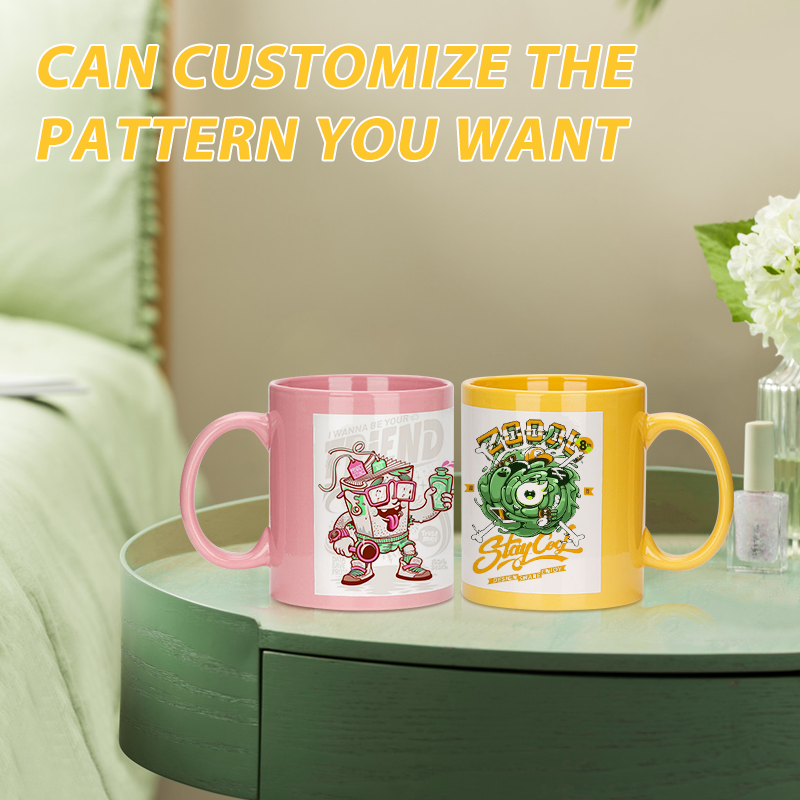 China Warehouse inner colors 11oz ceramic mug with white patch black Full color sublimation