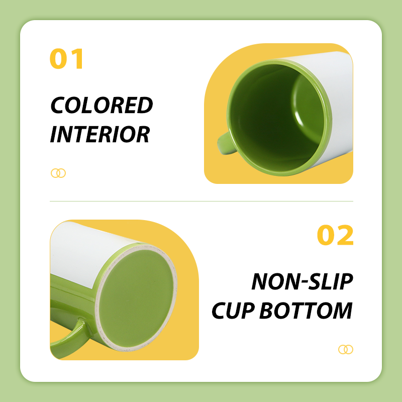 China Warehouse inner colors 11oz ceramic mug with white patch black Full color sublimation