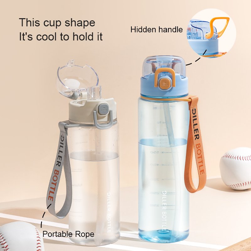 Customized Transparent Sports Water Flask Large Capacity Tritan BPA Free Plastic Straw Bottle With Rope