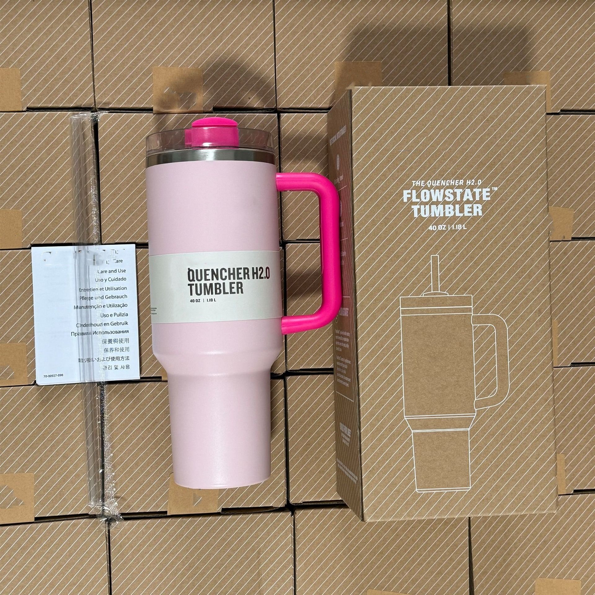 Custom Logo Print 40OZ Travel Mug Tumbler Cup 304 Stainless Steel Sports Water Bottle with Straw Handle for Back School Coffee