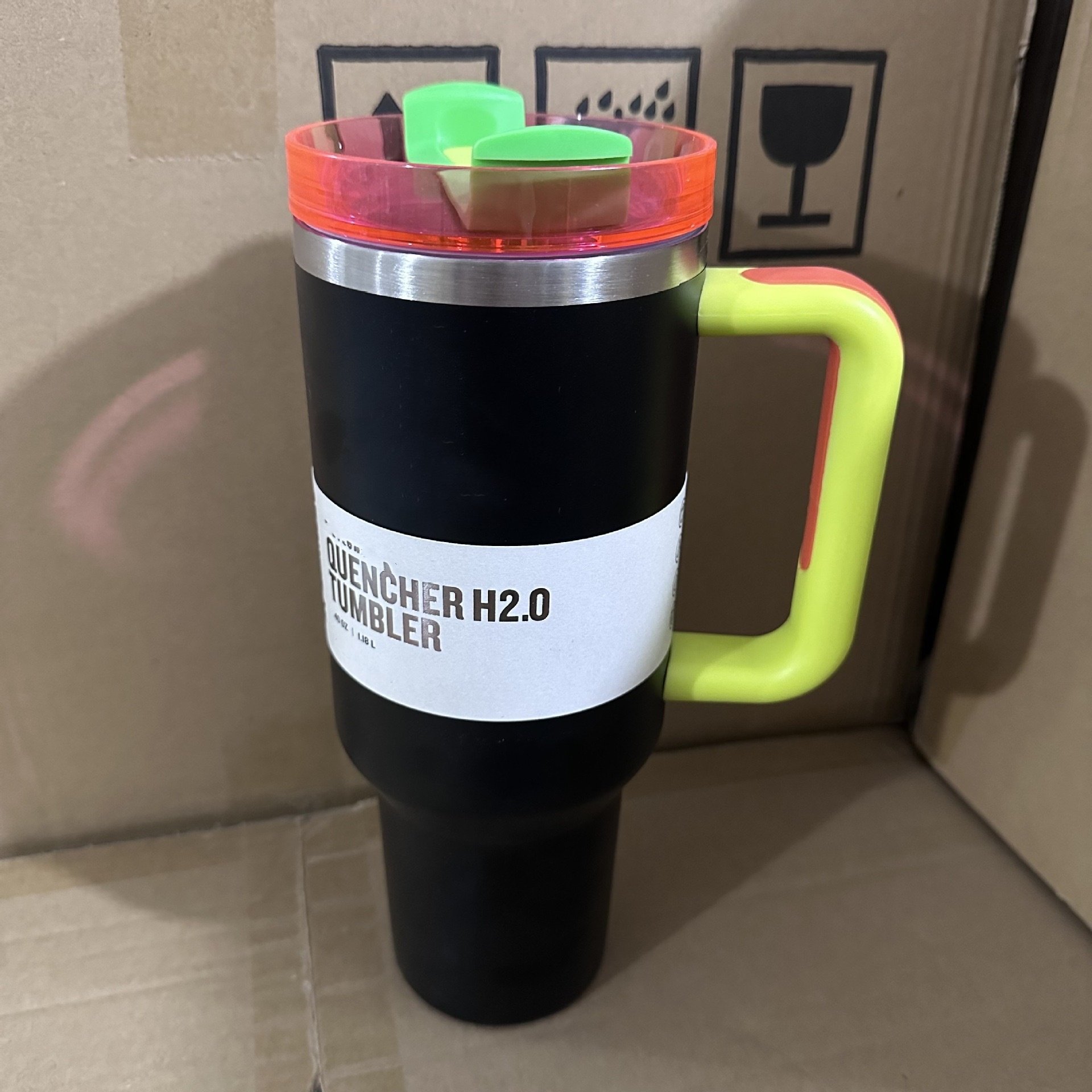 Custom Logo Print 40OZ Travel Mug Tumbler Cup 304 Stainless Steel Sports Water Bottle with Straw Handle for Back School Coffee