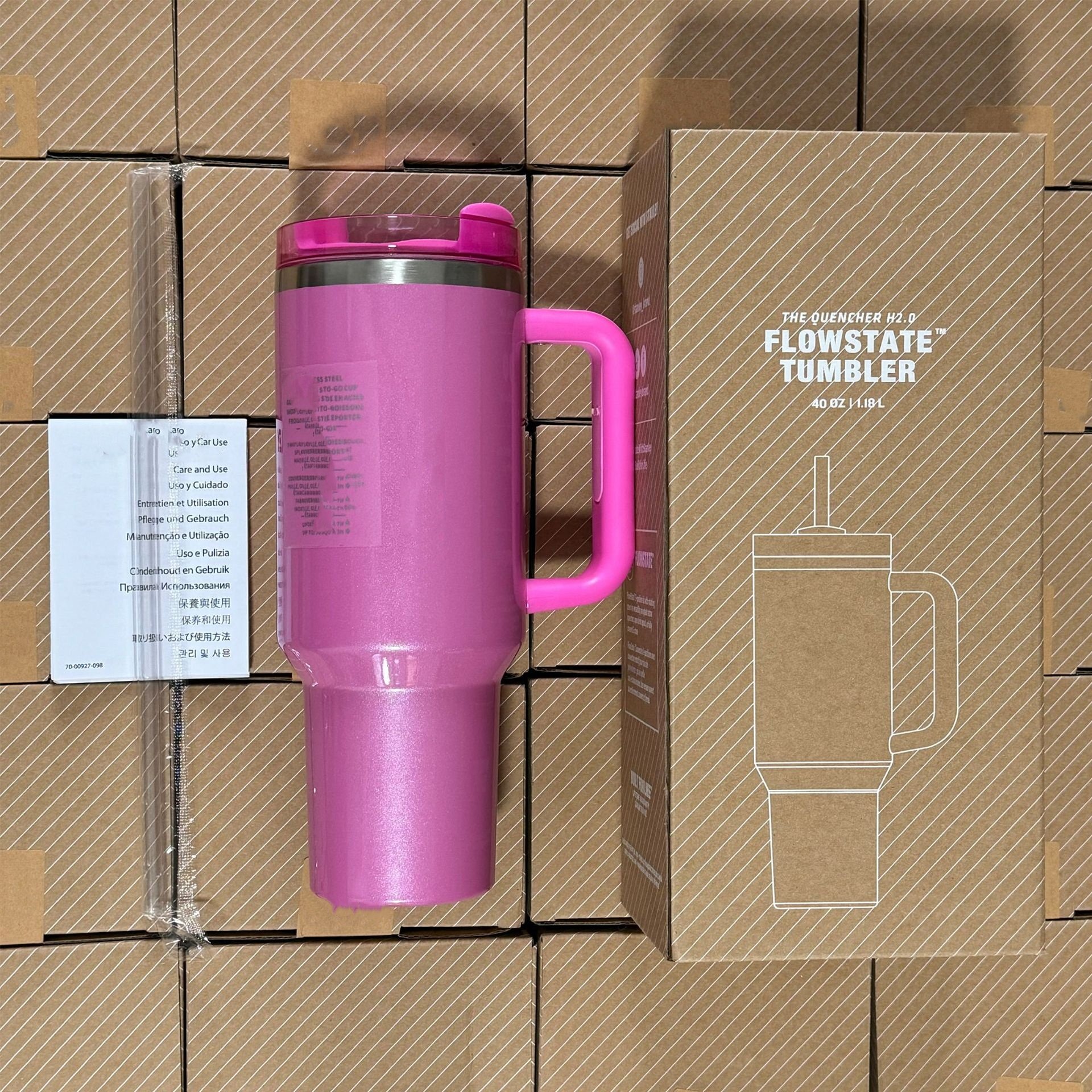 Custom Logo Print 40OZ Travel Mug Tumbler Cup 304 Stainless Steel Sports Water Bottle with Straw Handle for Back School Coffee