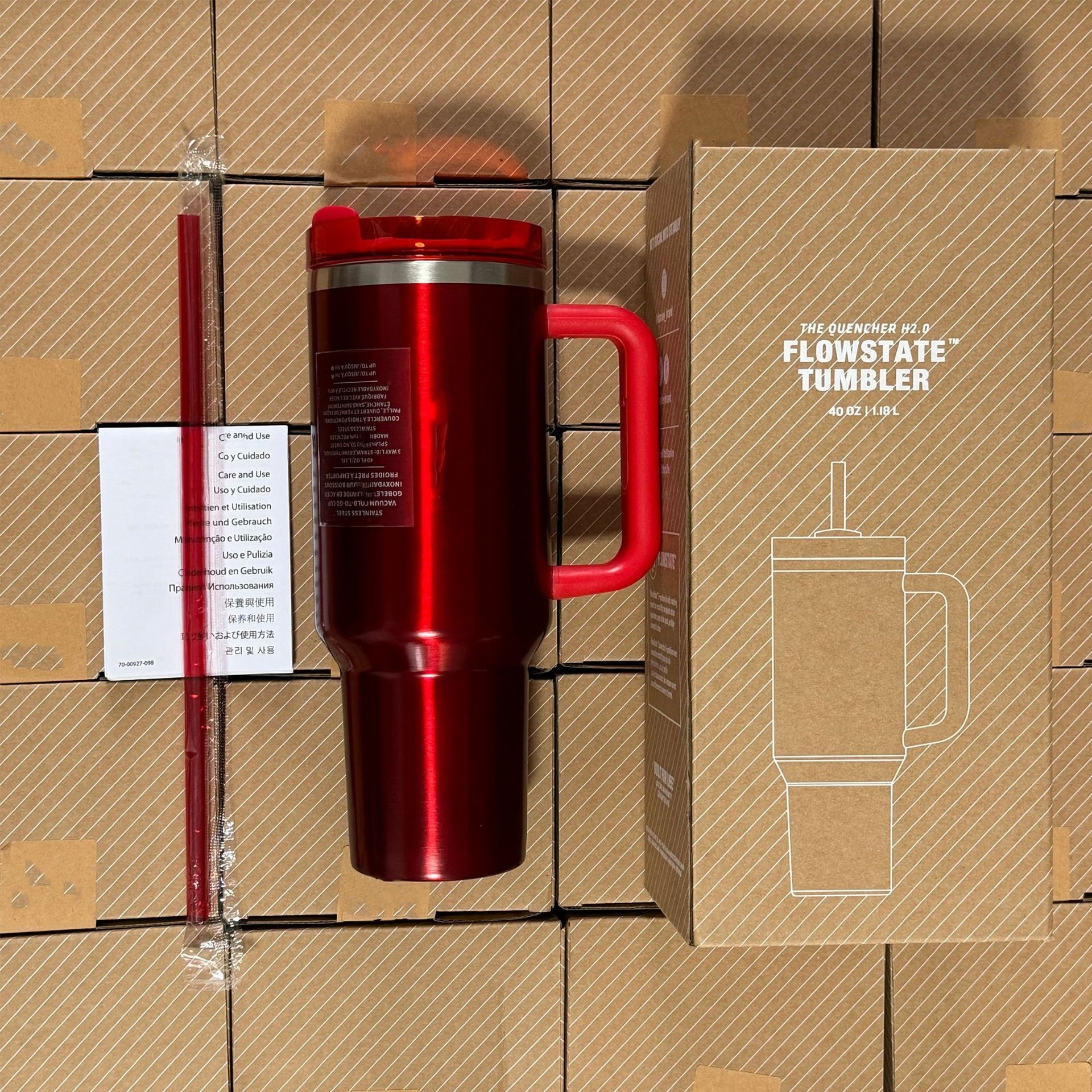 Custom Logo Print 40OZ Travel Mug Tumbler Cup 304 Stainless Steel Sports Water Bottle with Straw Handle for Back School Coffee
