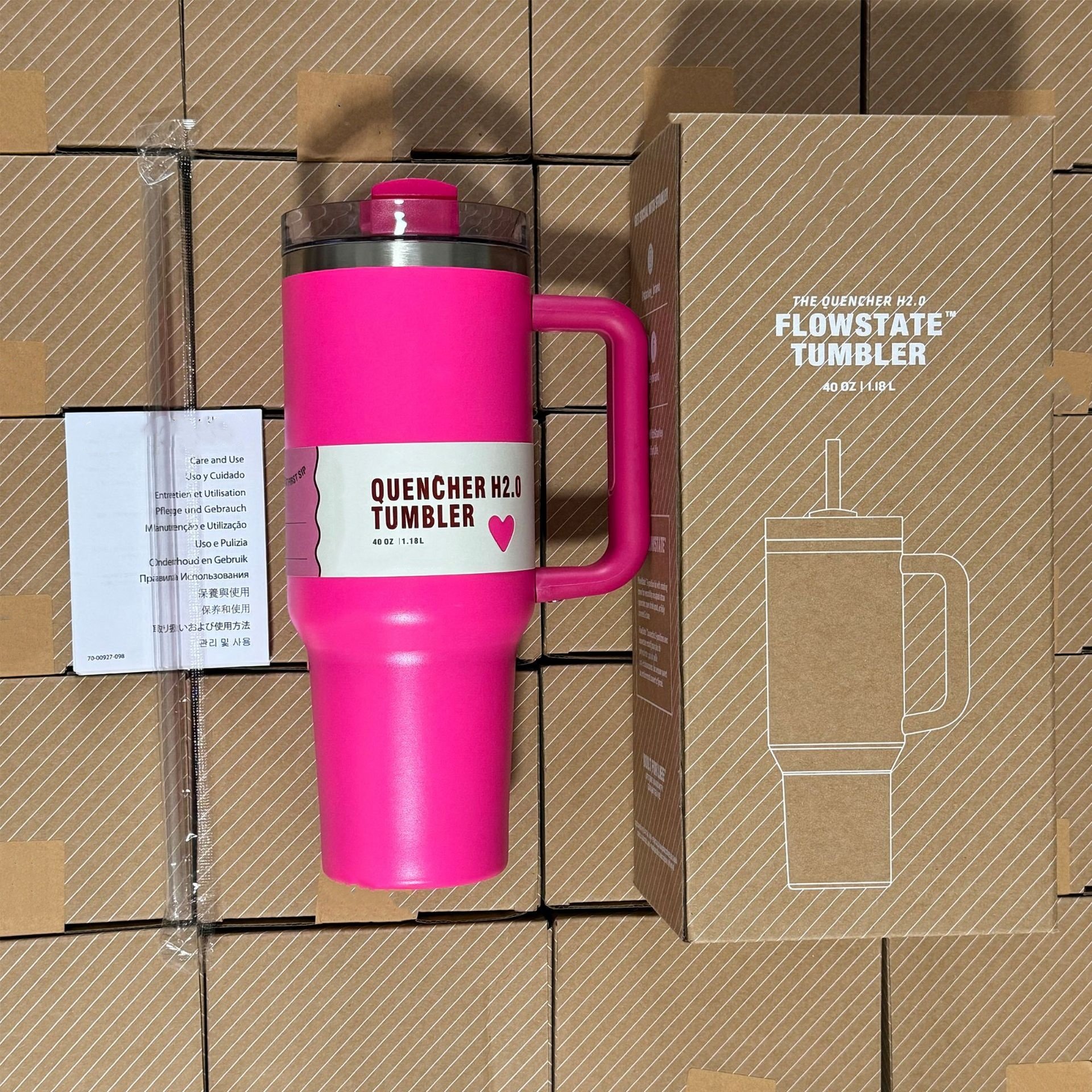 Custom Logo Print 40OZ Travel Mug Tumbler Cup 304 Stainless Steel Sports Water Bottle with Straw Handle for Back School Coffee