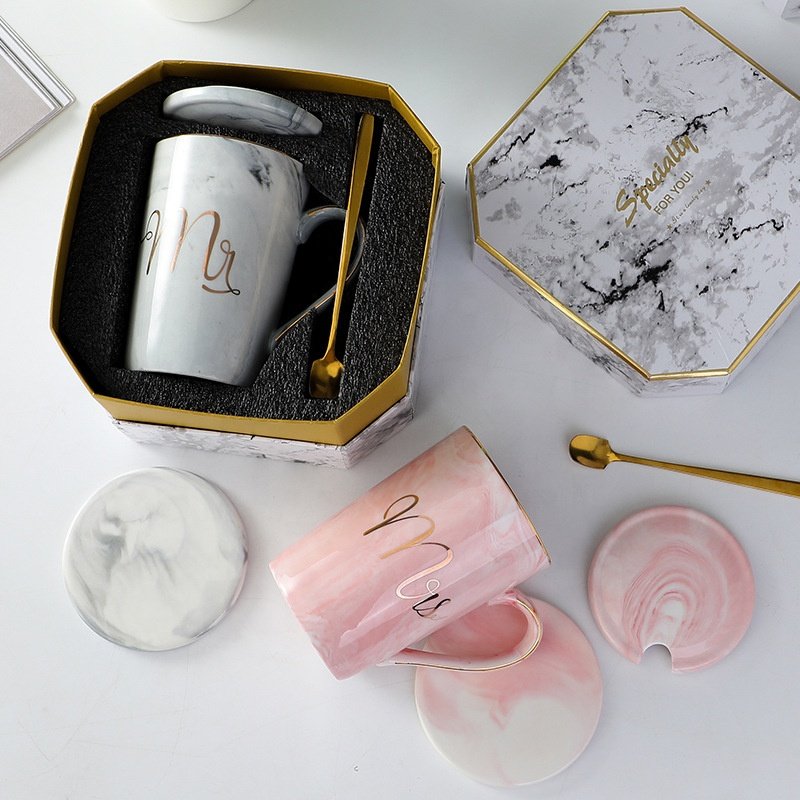 Lakuna New Arrival 400mL Ceramic Mug European Marble Mark Cup Gift Coffee Cup Creative Water Cup Pink Water Bottle