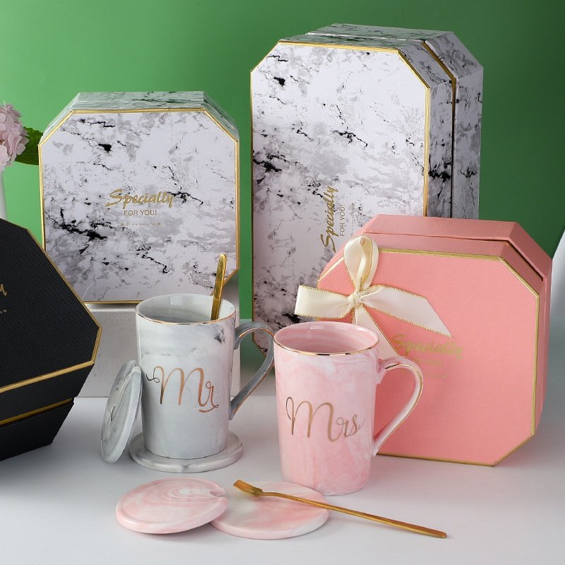Lakuna New Arrival 400mL Ceramic Mug European Marble Mark Cup Gift Coffee Cup Creative Water Cup Pink Water Bottle