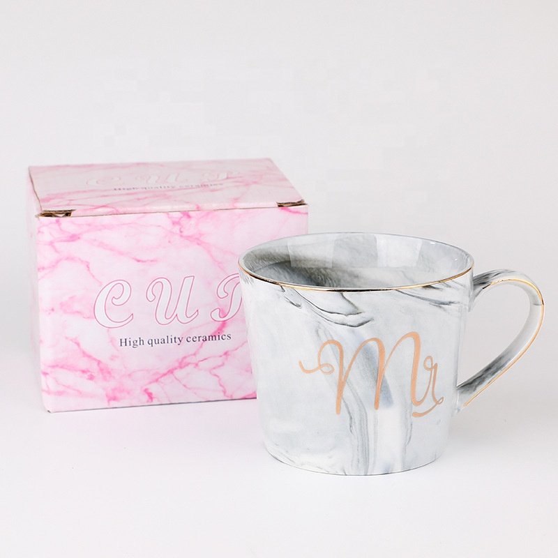 Lakuna New Arrival 400mL Ceramic Mug European Marble Mark Cup Gift Coffee Cup Creative Water Cup Pink Water Bottle