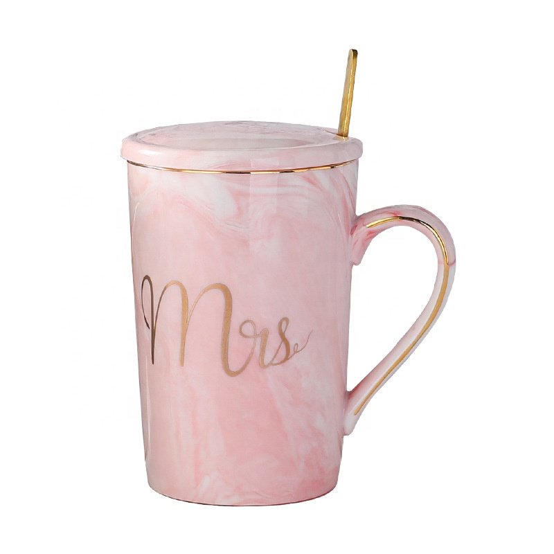 Lakuna New Arrival 400mL Ceramic Mug European Marble Mark Cup Gift Coffee Cup Creative Water Cup Pink Water Bottle