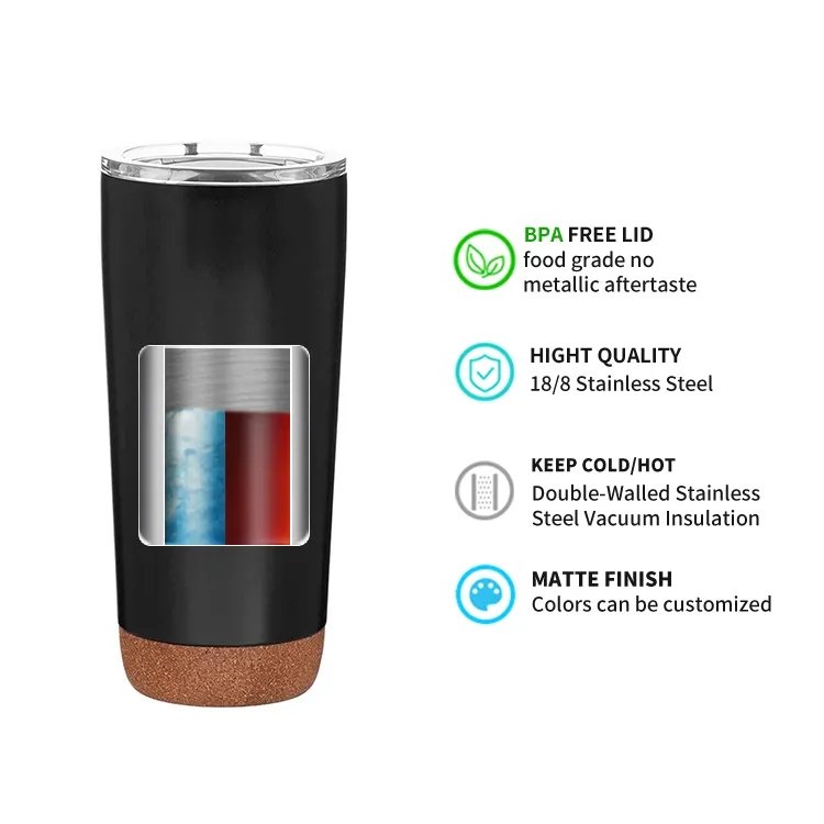 Custom Logo Nordic Matte Cork Base Coffee Mug With Wooden Insulated Tumbler Cork Bottom