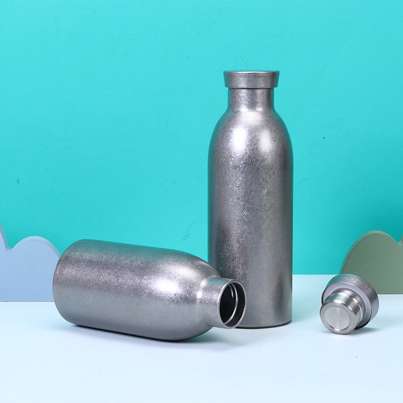 Customized Titanium Cup Retro Double Layer 304 Stainless Steel Milk Bottle Vacuum Insulated Portable Outdoor Sports Water Cup