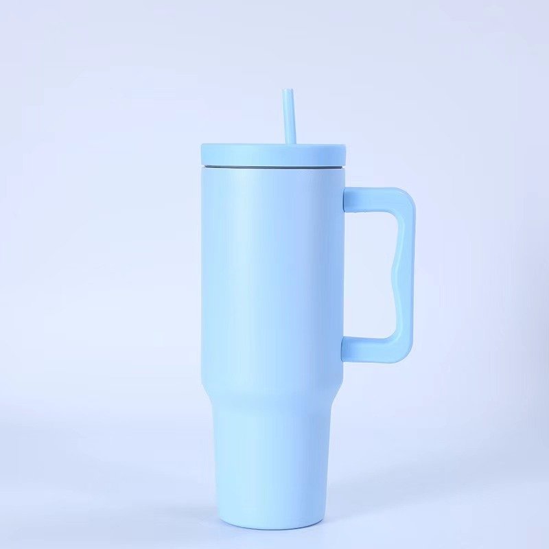 New Design 40oz Mixed Color Cup Outdoor Travel Coffee Mug Insulated Vacuum Stainless Steel Tumbler Handle Cup with Lid and Straw