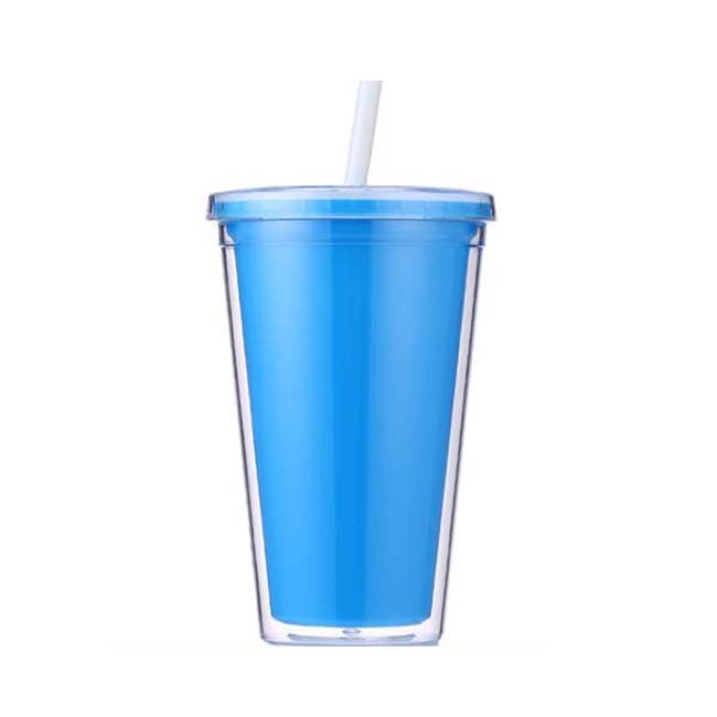 Basic style Logo printed 16oz plastic travel mug with straw double plastic with customized insert design