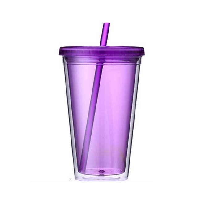 Basic style Logo printed 16oz plastic travel mug with straw double plastic with customized insert design