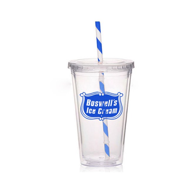 Basic style Logo printed 16oz plastic travel mug with straw double plastic with customized insert design