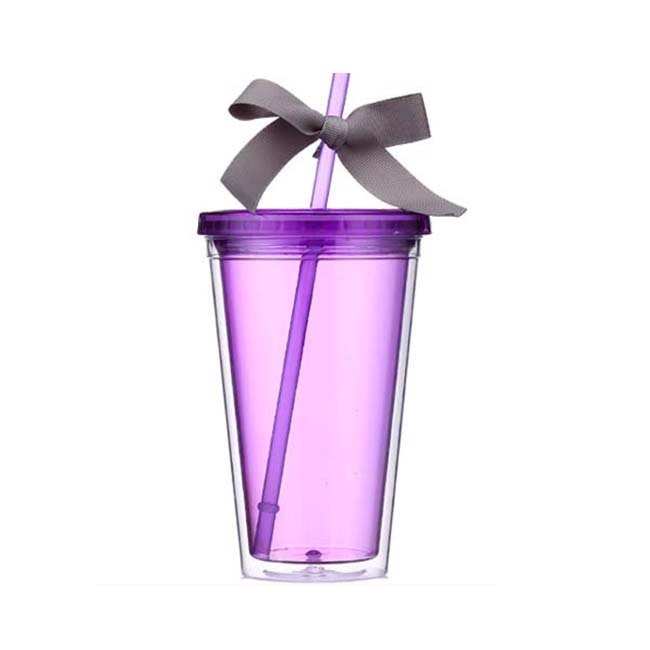 Basic style Logo printed 16oz plastic travel mug with straw double plastic with customized insert design