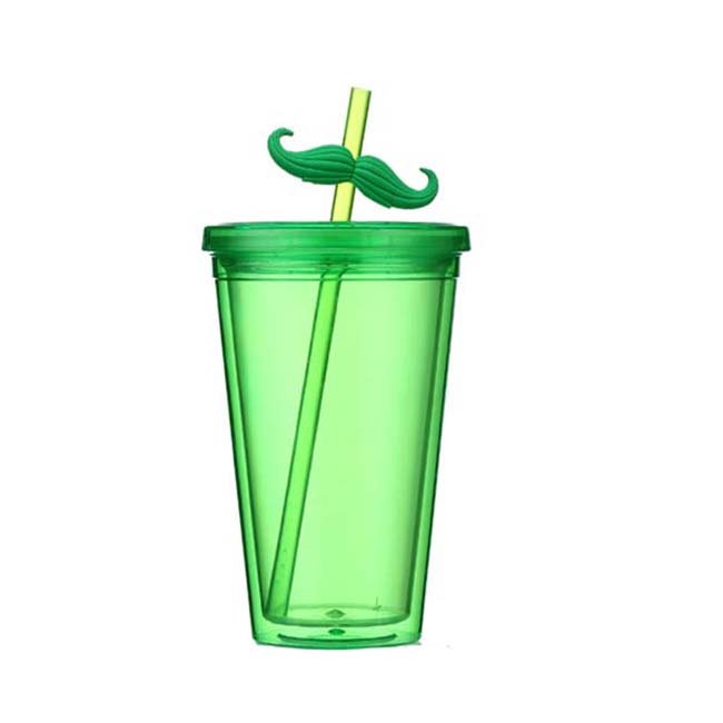 Basic style Logo printed 16oz plastic travel mug with straw double plastic with customized insert design