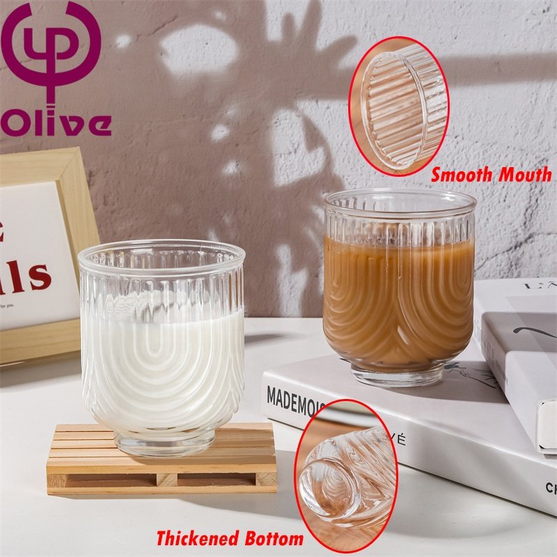 Custom 4OZ Verre Cafe Restaurant Transparent Drinking Mug Crystal Glass U Shape Highball Vertical Striped Latte Coffee Glass Cup