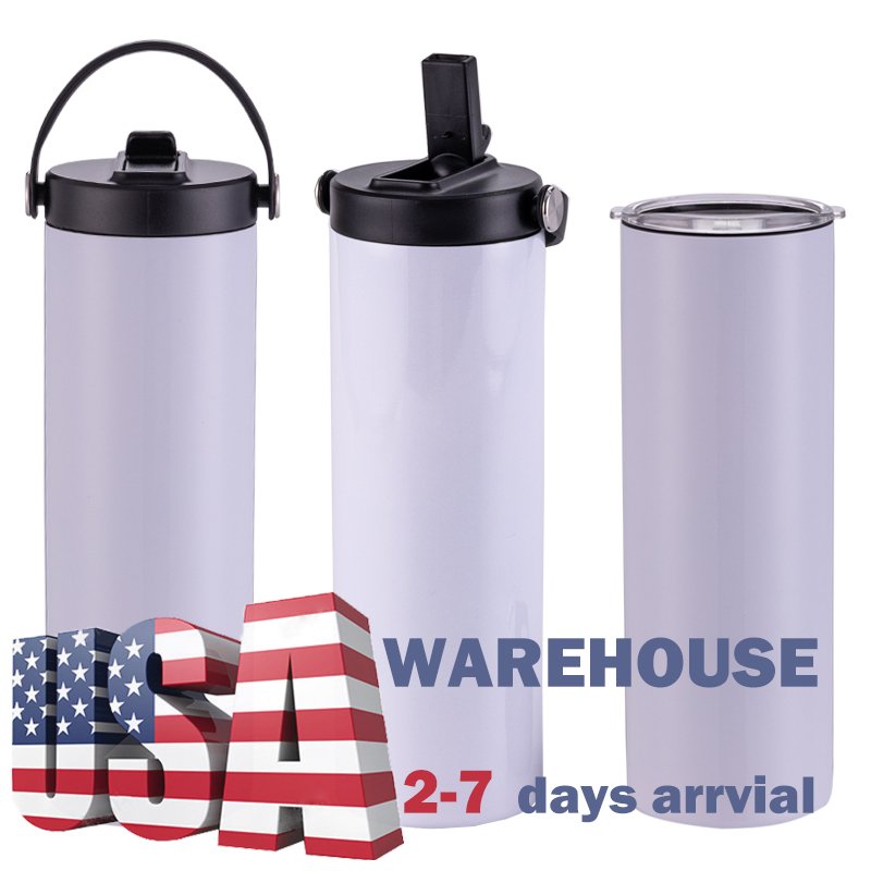 USA Warehouse Stocked 20OZ Tumbler Dual lids White Sublimation Blanks Stainless Steel Insulated Insulated Water Tumbler Coffee
