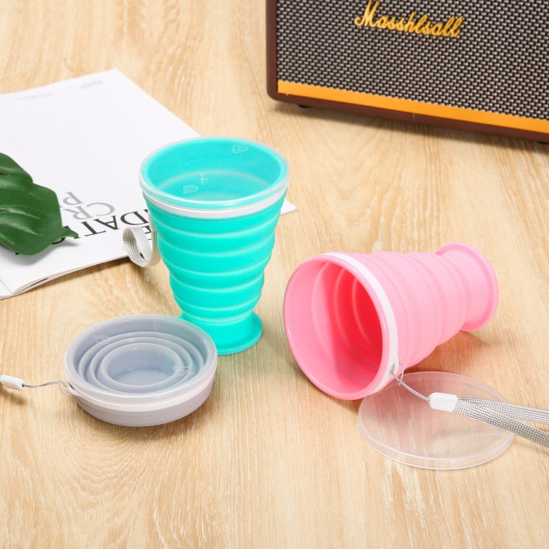 RTS 300ml Custom Logo Folding Silicone Cup Portable Coffee Mug BPA Free Sports Folding Cup Outdoor Travel Collapsible Water Cup