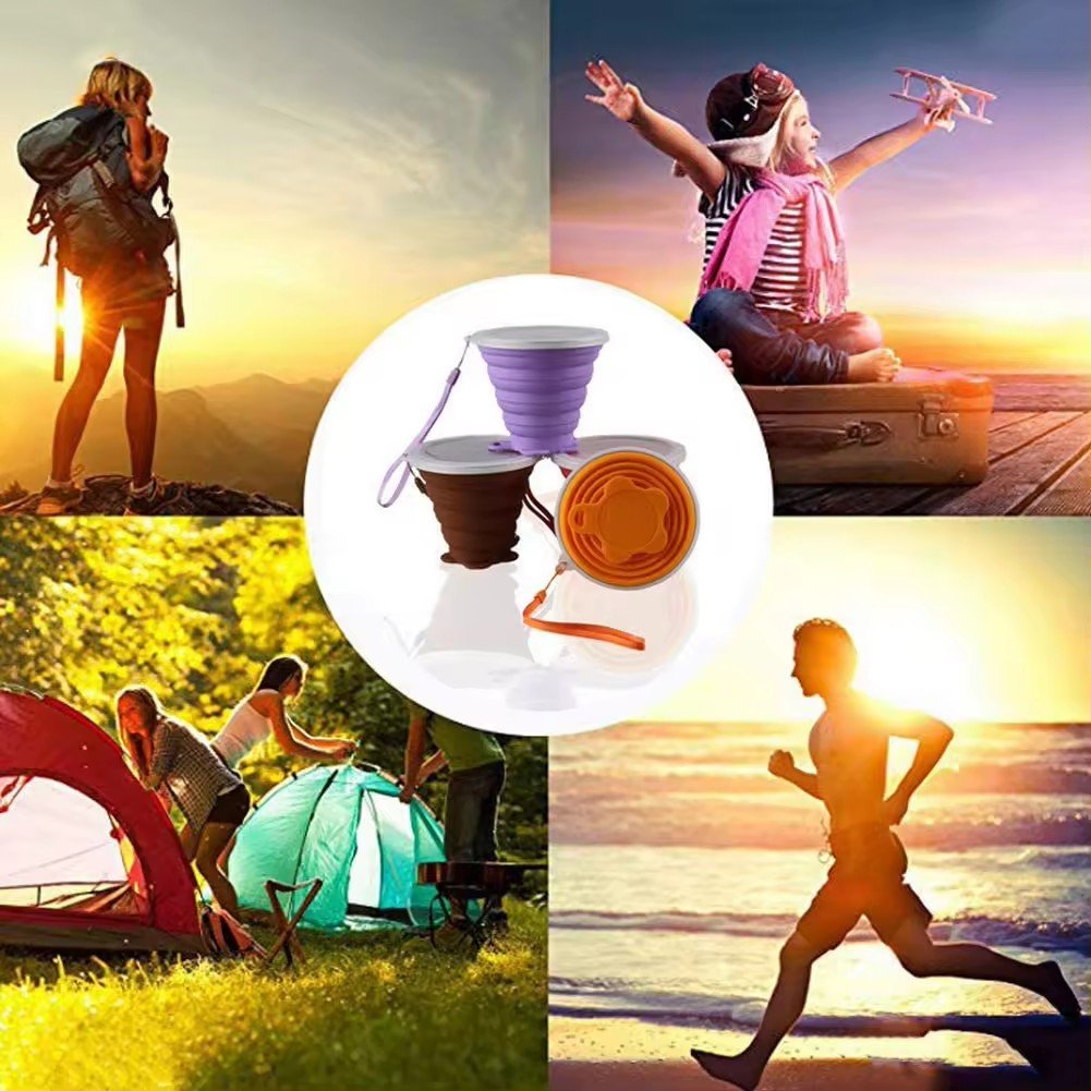 RTS 300ml Custom Logo Folding Silicone Cup Portable Coffee Mug BPA Free Sports Folding Cup Outdoor Travel Collapsible Water Cup