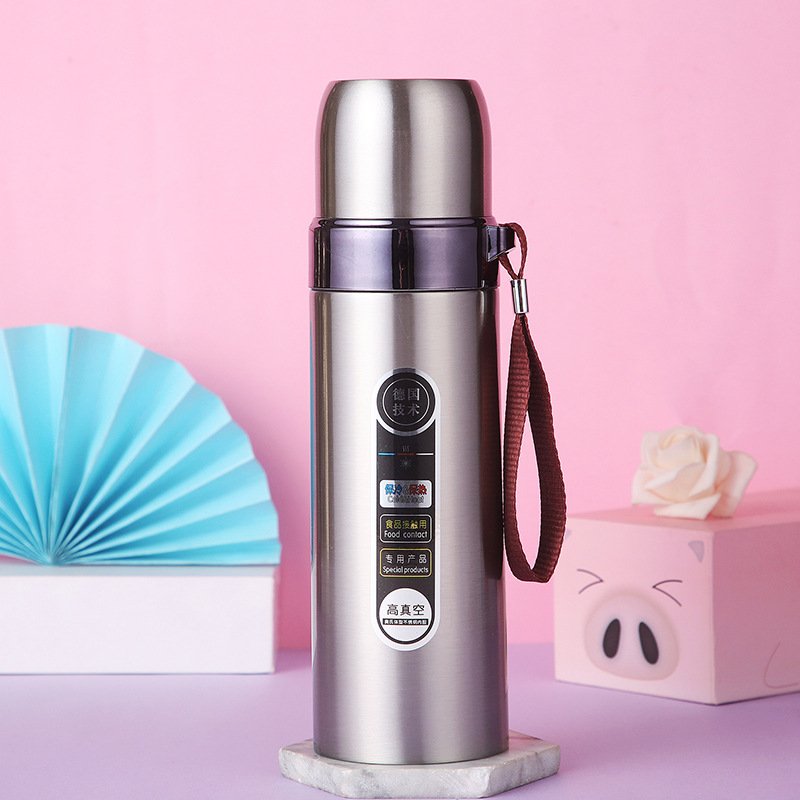 Wholesale Thermoses Bullet Vacuum Flask Thermal Gym Cup 500ML Insulated Sport Bottle 304 Stainless Steel with Strap