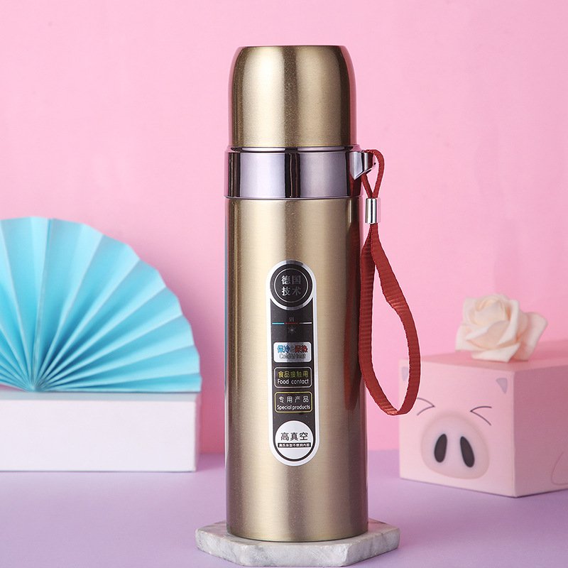 Wholesale Thermoses Bullet Vacuum Flask Thermal Gym Cup 500ML Insulated Sport Bottle 304 Stainless Steel with Strap