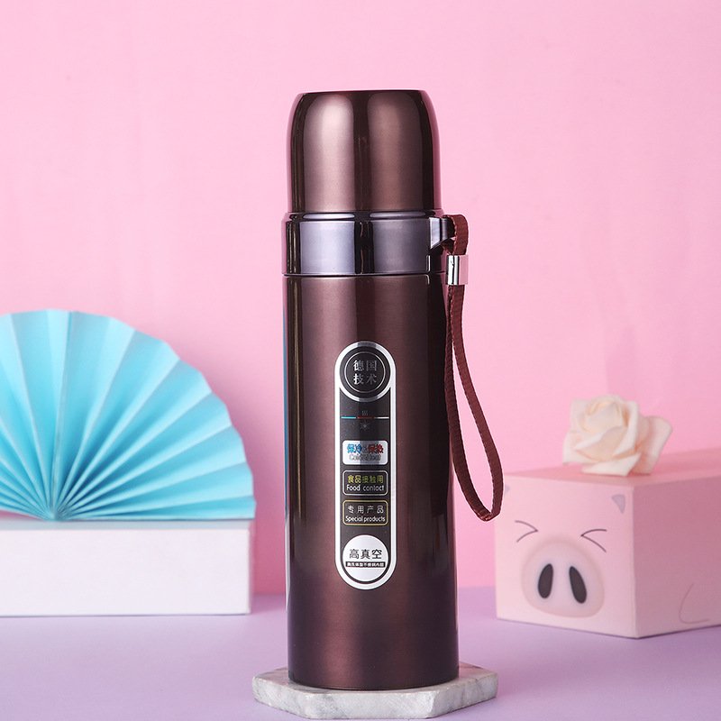 Wholesale Thermoses Bullet Vacuum Flask Thermal Gym Cup 500ML Insulated Sport Bottle 304 Stainless Steel with Strap