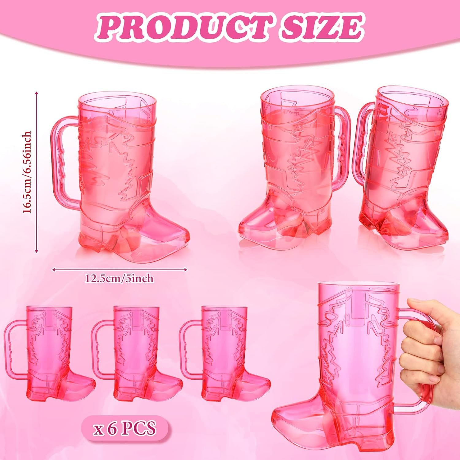 16 oz Plastic Cowgirl Cowboy Boot Mugs Plastic Large Boot Shot Glasses Pink Drink Cups Mug with Handle for Western Theme Party