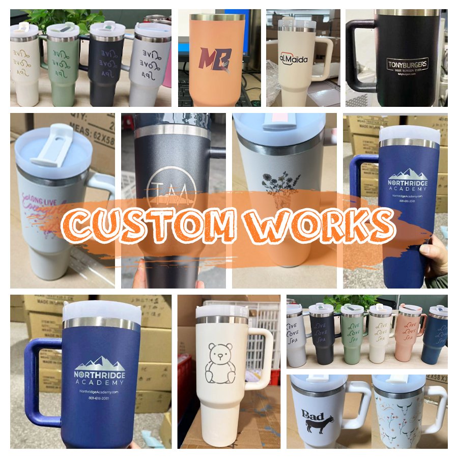 Custom Logo 40oz Tumbler with Handle Straw H2.0 Travel Mug Tumbler Double Wall Stainless Steel mag water bottle