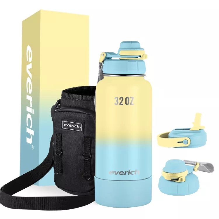 Custom 40oz 32oz Wide Mouth Double Wall Vacuum Flask Insulated Sports Water bottle Stainless Steel With ODM 2 Lids