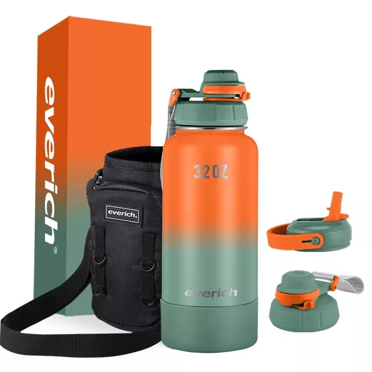 Custom 40oz 32oz Wide Mouth Double Wall Vacuum Flask Insulated Sports Water bottle Stainless Steel With ODM 2 Lids