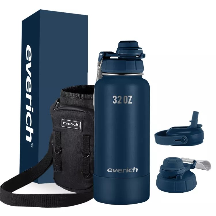 Custom 40oz 32oz Wide Mouth Double Wall Vacuum Flask Insulated Sports Water bottle Stainless Steel With ODM 2 Lids