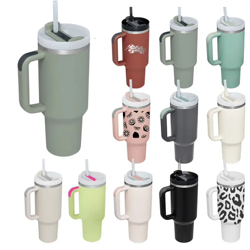Custom logo 40 oz cup h2.0 tumbler 30oz 40oz stainless steel outdoor travel mug with handle and straw