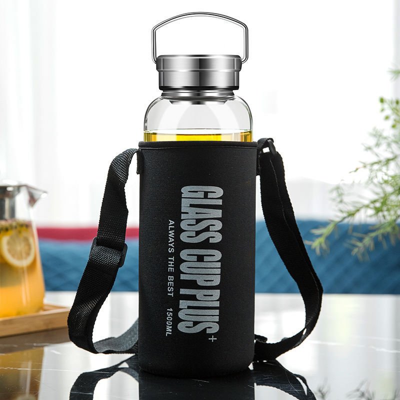 2500ML 1500ml 1L 1 liter high borosilicate glass big water bottle with sleeve large capacity volume