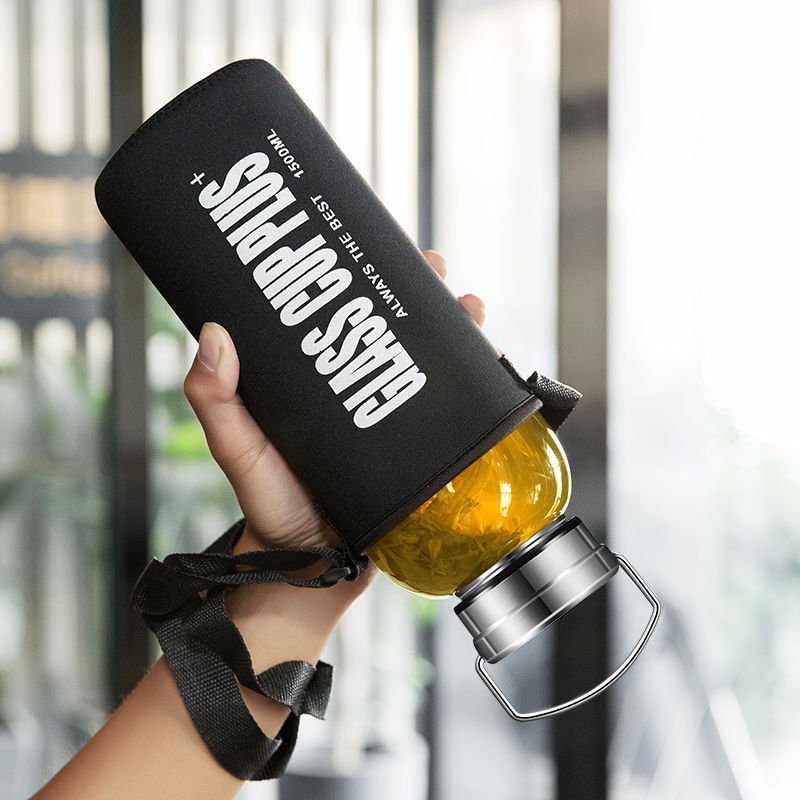 2500ML 1500ml 1L 1 liter high borosilicate glass big water bottle with sleeve large capacity volume