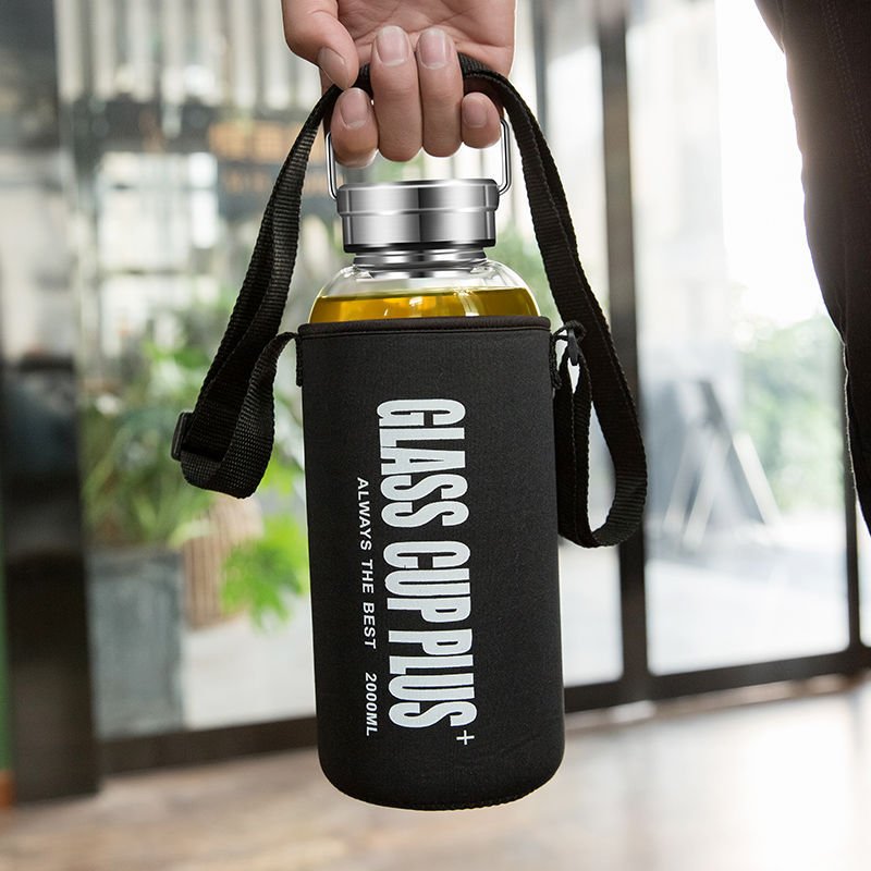 2500ML 1500ml 1L 1 liter high borosilicate glass big water bottle with sleeve large capacity volume