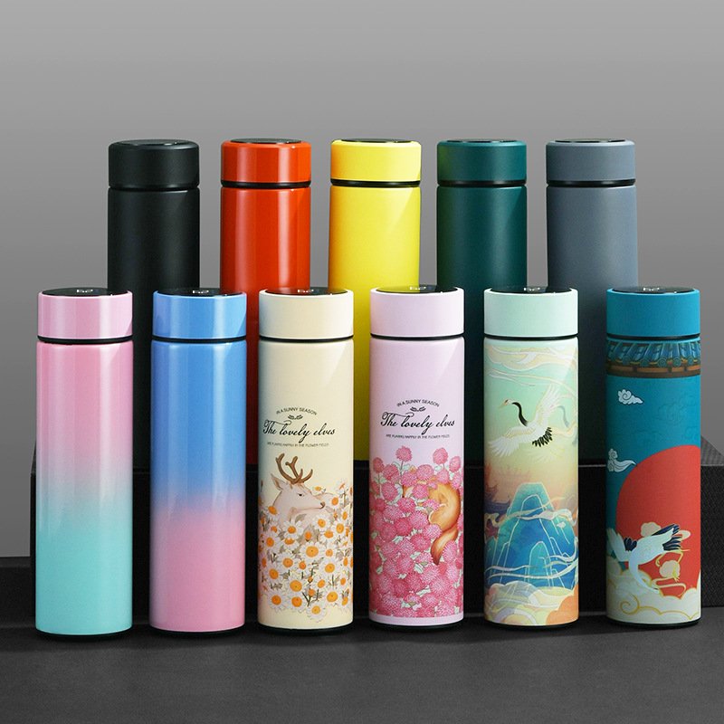 Wholesale stainless steel vacuum flask thermos bottle digital temperature display smart water bottle with lid and tea infuser