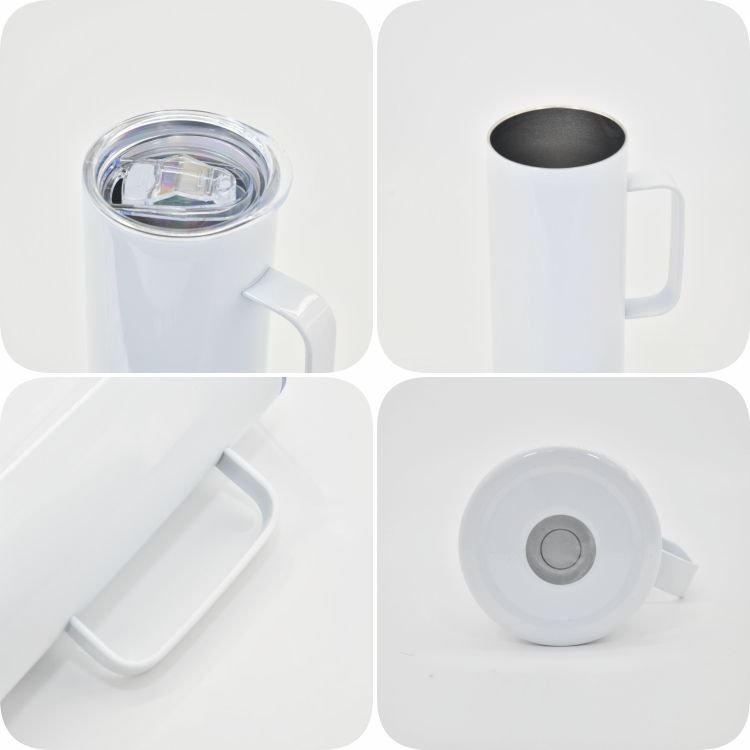 USA warehouse 20oz double wall sublimation blanks mugs Stainless Steel Tumblers with Handle Straw and Rubber Bottom