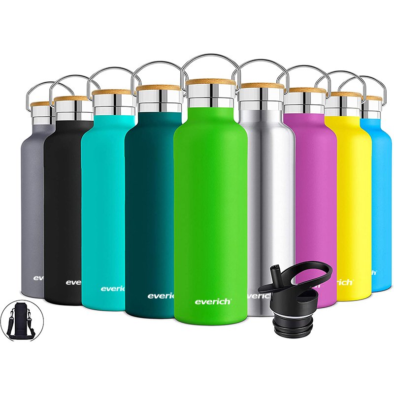 Eco-friendly vacuum flask insulated stainless steel water bottles with bamboo stainless steel lid customized logo & color