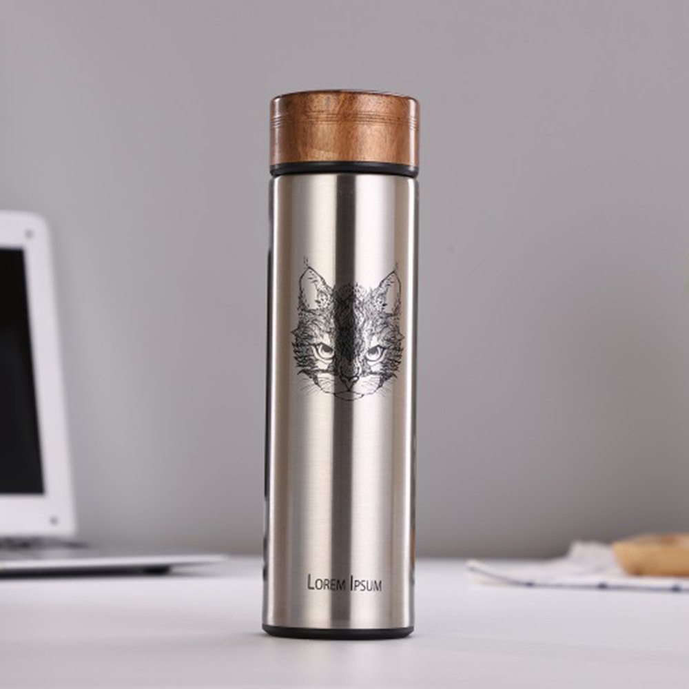 Wholesale Stainless Steel Double Wall Tumbler Vacuum Flask Thermal Cup with Wooden Grain Lid animal Thermos Bottle