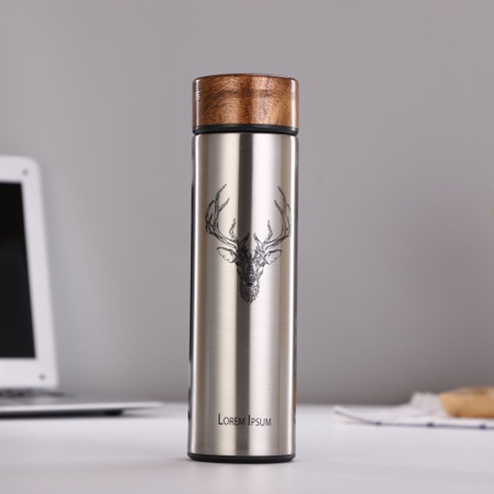 Wholesale Stainless Steel Double Wall Tumbler Vacuum Flask Thermal Cup with Wooden Grain Lid animal Thermos Bottle
