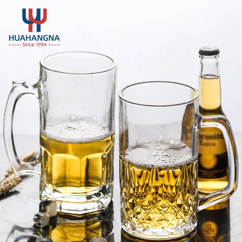 16oz Heavy Base Beer Cups Drinking Glasses 500ml Large Pub Clear Water Glass Beer Mug with Handle For Bar Alcohol Beverages